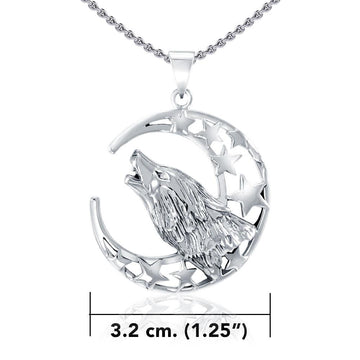 Baying Wolf Sterling Silver Pendant With Chain Set TSE744 - Jewelry